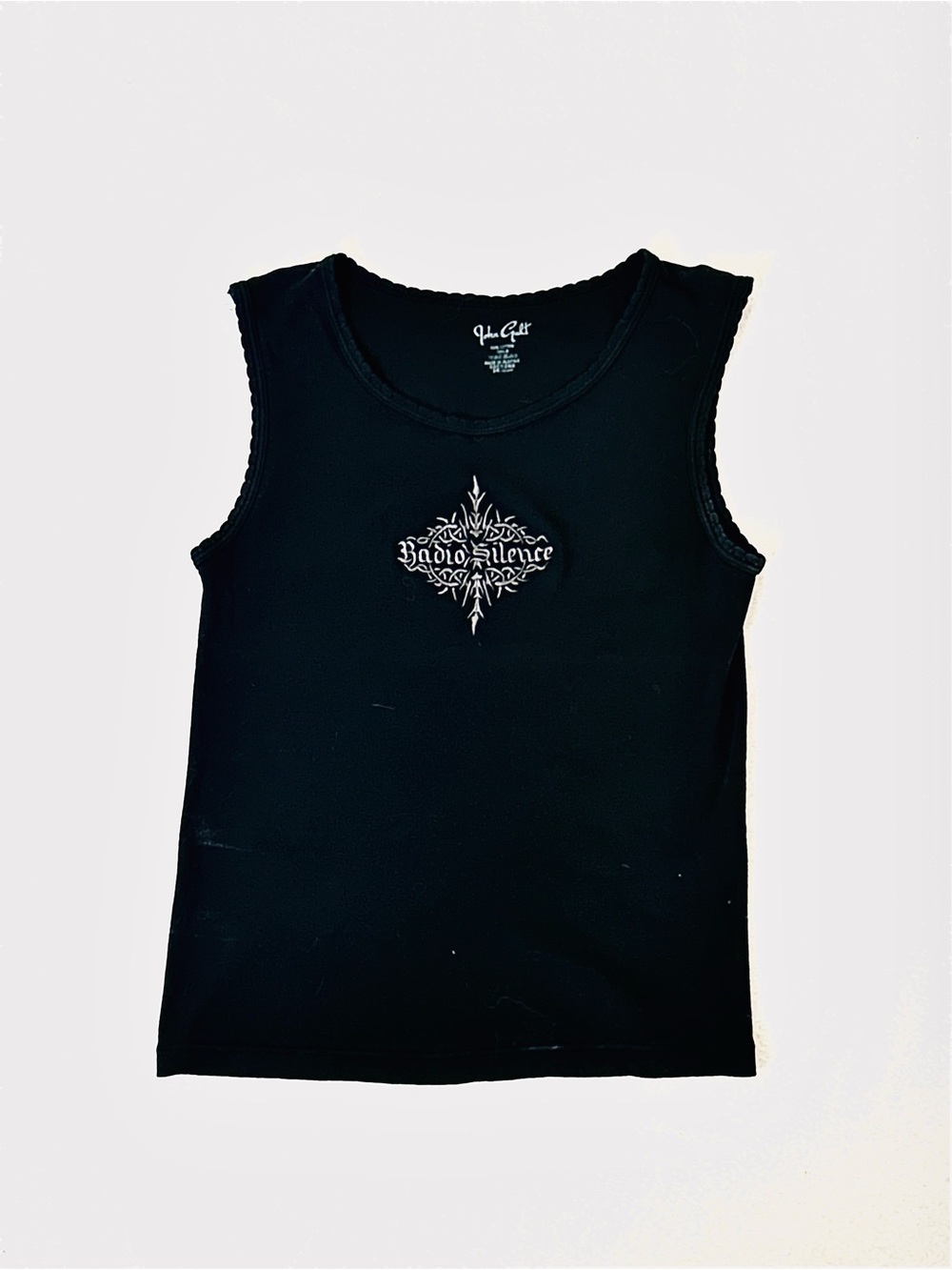 Unisex alt tank top with radio silence graphic